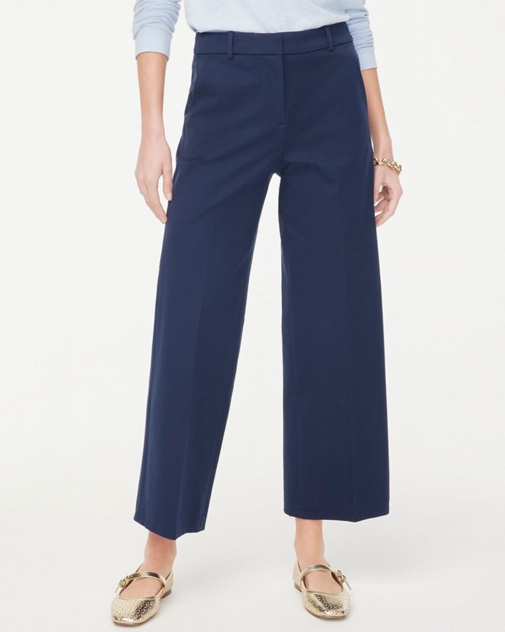 J.Crew Remi Wide-Leg Pants WMNS 10P Navy Blue High Rise Ankle Stretchy Zip Fly